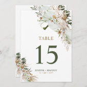 Carte de numéro de table Gold & Green Boho Wedding (Devant / Derrière)