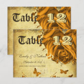 Carte de numéro de table Gold Heart Roses (Devant / Derrière)