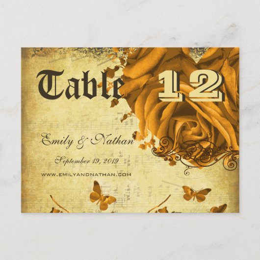 Carte de numéro de table Gold Heart Roses (Devant)
