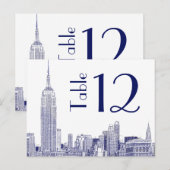 Carte de numéro de table gravée 01 NYC Skyline Ble (Devant / Derrière)