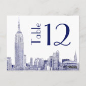 Carte de numéro de table gravée 01 NYC Skyline Ble (Dos)