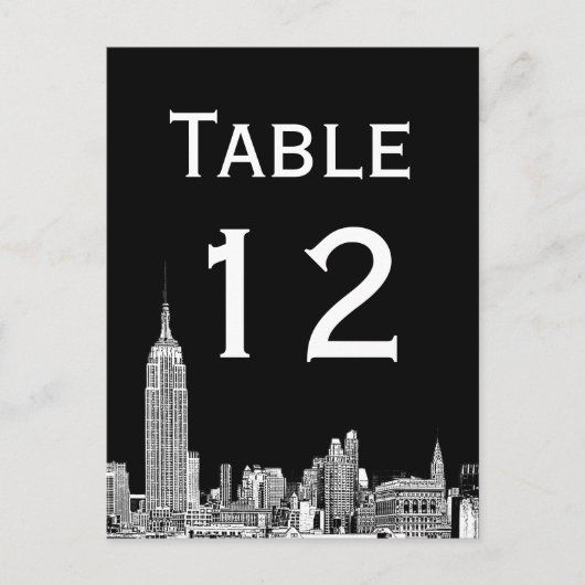 Carte de numéro de table gravée NYC Skyline 01 (Devant)
