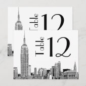 Carte de numéro de table gravée NYC Skyline 01 (Devant / Derrière)