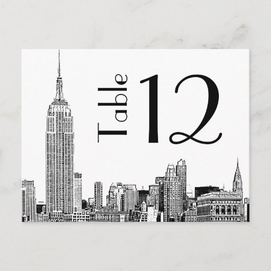 Carte de numéro de table gravée NYC Skyline 01 (Devant)
