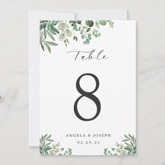 Carte de numéro de table Green Eucalyptus Feuilles (Devant)