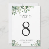 Carte de numéro de table Green Eucalyptus Feuilles (Dos)