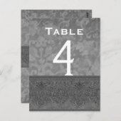 Carte de numéro de table gris et blanc Mariage dam (Devant / Derrière)