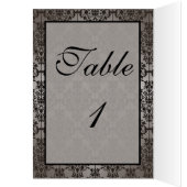Carte de numéro de table Gris et Noir Damas (Intérieur (Gauche))