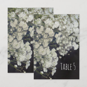 Carte de numéro de table Gypsophile et bois sombre