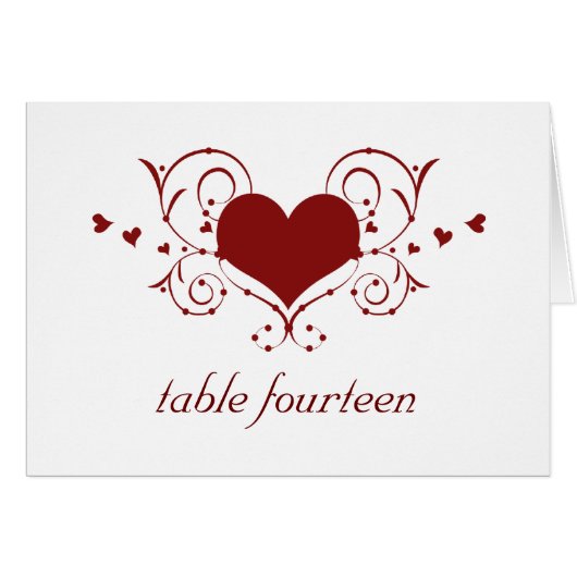 Carte de numéro de table Heart Flourd, rouge (Devant horizontal)