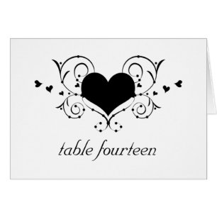 Carte de numéro de table Heart Flourish, Noir