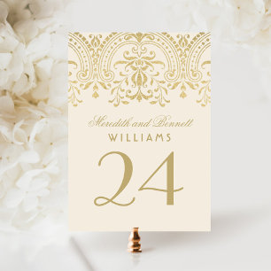 Carte de numéro de table Ivory Gold Glamour Monogr