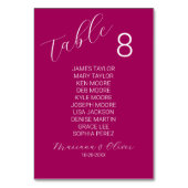 Carte de numéro de table Magenta simple avec nom (Dos)