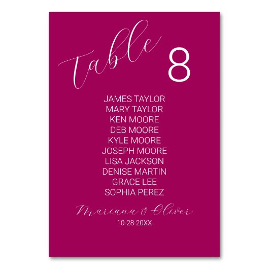 Carte de numéro de table Magenta simple avec nom (Par défaut)