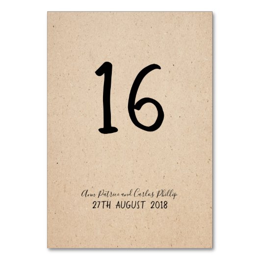 Carte de numéro de table manuscrite classique (Dos)