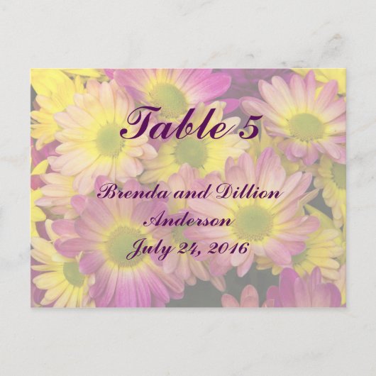Carte de numéro de table mariage (Devant)