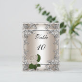 Carte de Numéro de Table Mariage Argent Crème Rose (Debout devant)