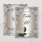 Carte de Numéro de Table Mariage Argent Crème Rose (Devant / Derrière)