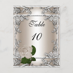 Carte de Numéro de Table Mariage Argent Crème Rose