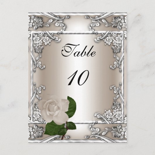 Carte de Numéro de Table Mariage Argent Crème Rose (Devant)