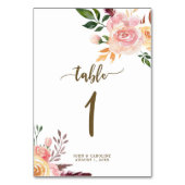 Carte de numéro de table mariage boho floral (Dos)