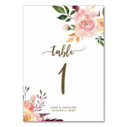 Carte de numéro de table mariage boho floral (Dos)