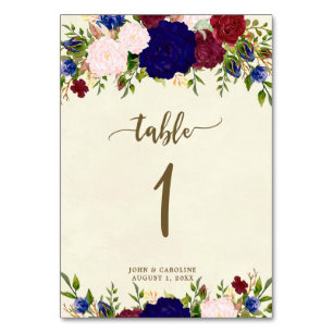 carte de numéro de table mariage boho navy marsala