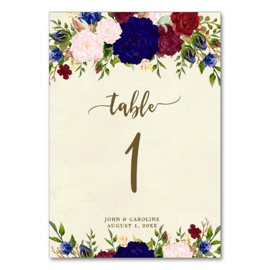 carte de numéro de table mariage boho navy marsala (Par défaut)