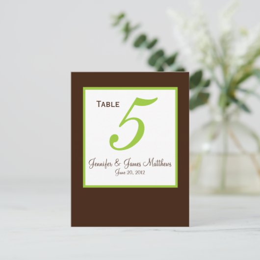 Carte de numéro de table Mariage Brown vert (Debout devant)