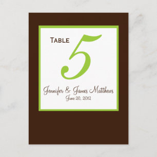 Carte de numéro de table Mariage Brown vert