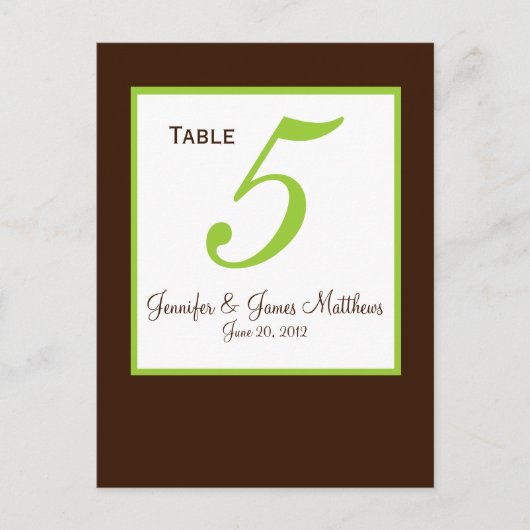 Carte de numéro de table Mariage Brown vert (Devant)
