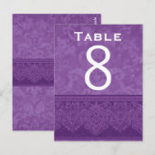Carte de numéro de table Mariage damassé blanc vio (Devant / Derrière)