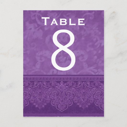 Carte de numéro de table Mariage damassé blanc vio (Devant)