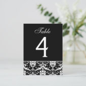 Carte de numéro de table Mariage damassé noir (Debout devant)