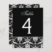 Carte de numéro de table Mariage damassé noir (Devant / Derrière)