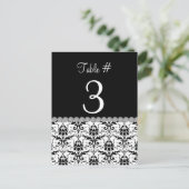 Carte de numéro de table Mariage damassé noir et b (Debout devant)