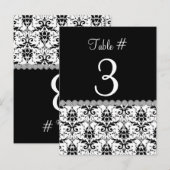 Carte de numéro de table Mariage damassé noir et b (Devant / Derrière)