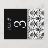 Carte de numéro de table Mariage damassé noir et b (Dos)