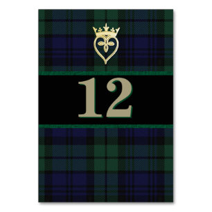Carte de numéro de table Mariage de Black Watch cl