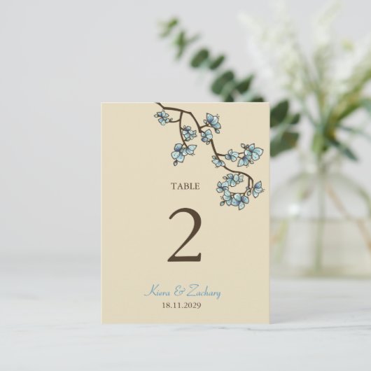 Carte de numéro de table Mariage de la Pêche bleue (Debout devant)