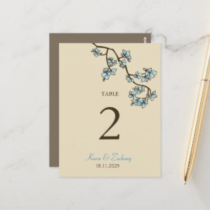 Carte de numéro de table Mariage de la Pêche bleue