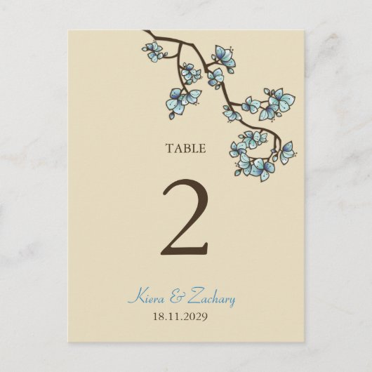 Carte de numéro de table Mariage de la Pêche bleue (Devant)