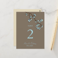 Carte de numéro de table Mariage de la Pêche bleue