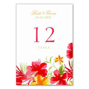 Carte de numéro de table Mariage de l'Hibiscus tro