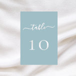 Carte de numéro de table mariage de script blanc b<br><div class="desc">Un arrière - plan bleu poussiéreux décoré. Texte blanc. Personnalisez et ajoutez vos numéros de table. Ajoutez vos numéros un par un.</div>