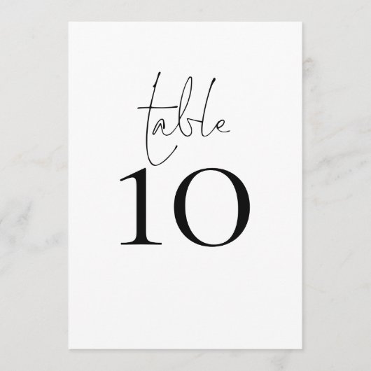 Carte de numéro de table Mariage de script de typo (Devant)