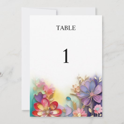 Carte de numéro de table mariage floral (Devant)