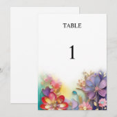 Carte de numéro de table mariage floral (Devant / Derrière)