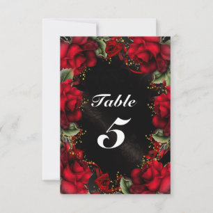 Carte de numéro de table Mariage Floral Roses ROUG