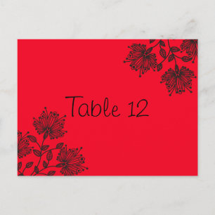 Carte de numéro de table Mariage Floral rouge et n